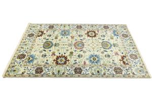 Cream Floral 6X9 Oushak Chobi Oriental Rug