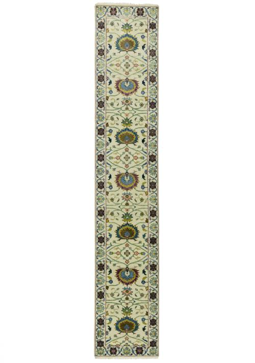 Cream Floral 2x14 Osh Chobi Oriental Runner Rug