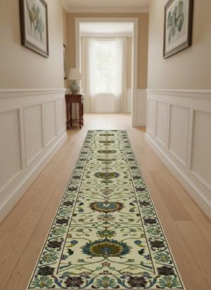 Cream Floral 3x14 Osh Chobi Oriental Runner Rug