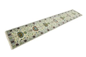 Cream Floral 2x14 Osh Chobi Oriental Runner Rug