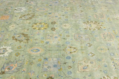 Sage Green Floral Traditional 10x14 Chobi Oriental Area Rug