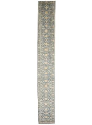 2'6 X 19'9 Hand Knotted Muted Gray Floral Wool Runner Rug