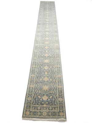 2'6 X 19'9 Hand Knotted Muted Gray Floral Wool Runner Rug
