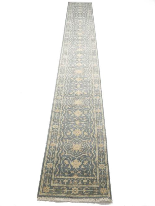 Muted Gray Floral 3x20 Transitional Oriental Runner Rug