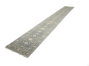 2'6 X 19'9 Hand Knotted Muted Gray Floral Wool Runner Rug