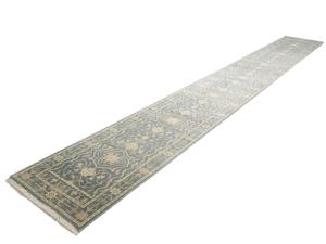 2'6 X 19'9 Hand Knotted Muted Gray Floral Wool Runner Rug