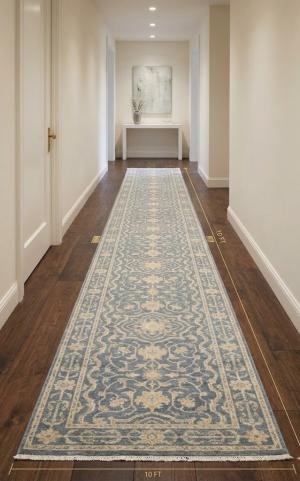 2'6 X 19'9 Hand Knotted Muted Gray Floral Wool Runner Rug
