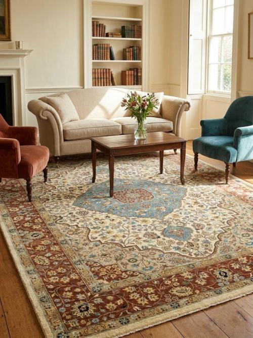 8'10 X 11'9 Hand Knotted Ivory Traditional Chobi Wool Rug