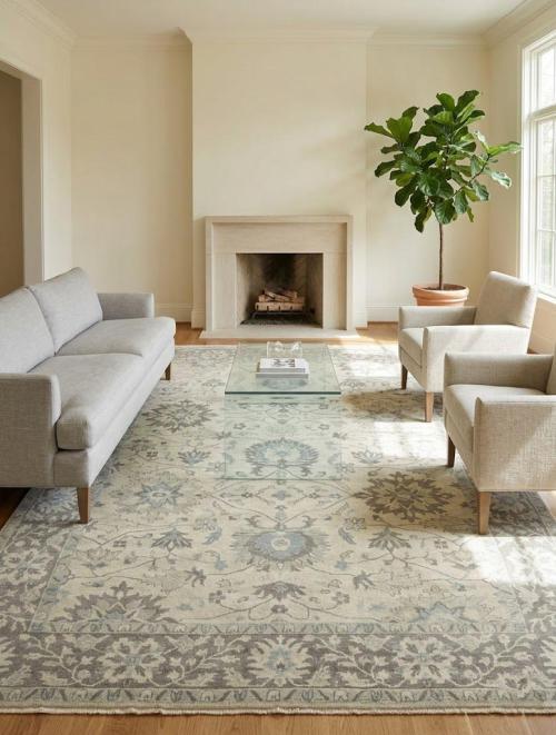 Muted Ivory Floral 9x12 Chobi Oriental Rug