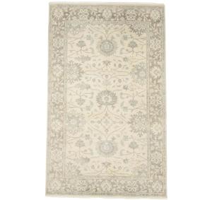 Muted Ivory Floral 5x8 Oushak Chobi Oriental Rug