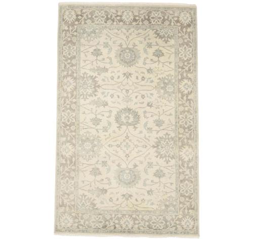Muted Ivory Floral 5x8 Oushak Chobi Oriental Rug