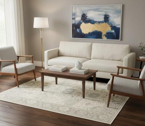 Muted Ivory Floral 5x8 Oushak Chobi Oriental Rug