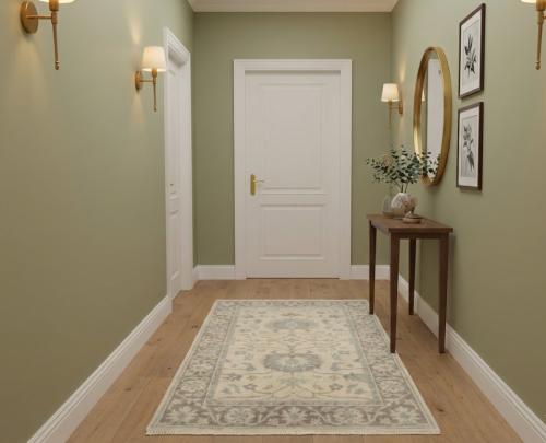 Muted Ivory Floral 2x3 Oushak Chobi Oriental Rug