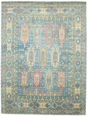Light Blue Geometric 9x12 Oushak Oriental Rug
