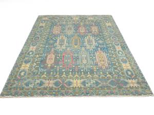 Light Blue Geometric 9x12 Oushak Oriental Rug