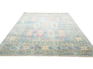 Light Blue Geometric 9x12 Oushak Oriental Rug