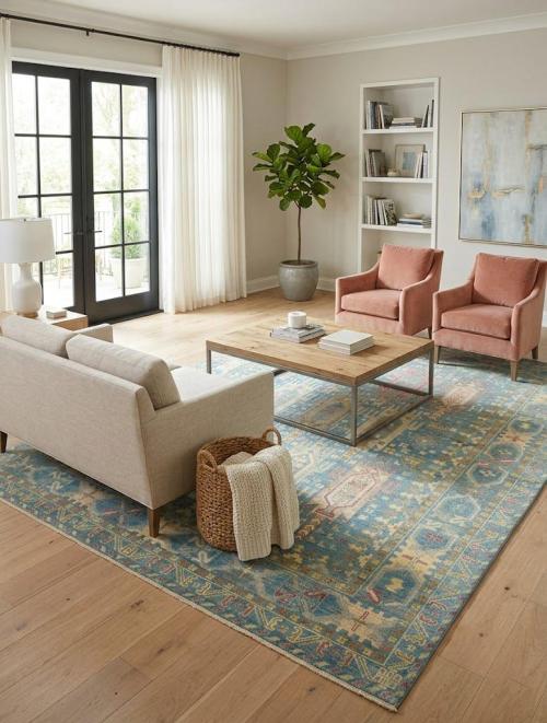 8'11 X 11'10 Light Blue Hand Knotted Oushak Wool Rug