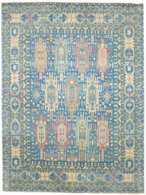 Light Blue Geometric 9x12 Oushak Oriental Rug