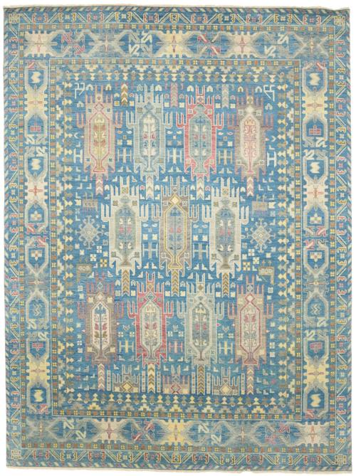 Light Blue Geometric 9x12 Oushak Oriental Rug