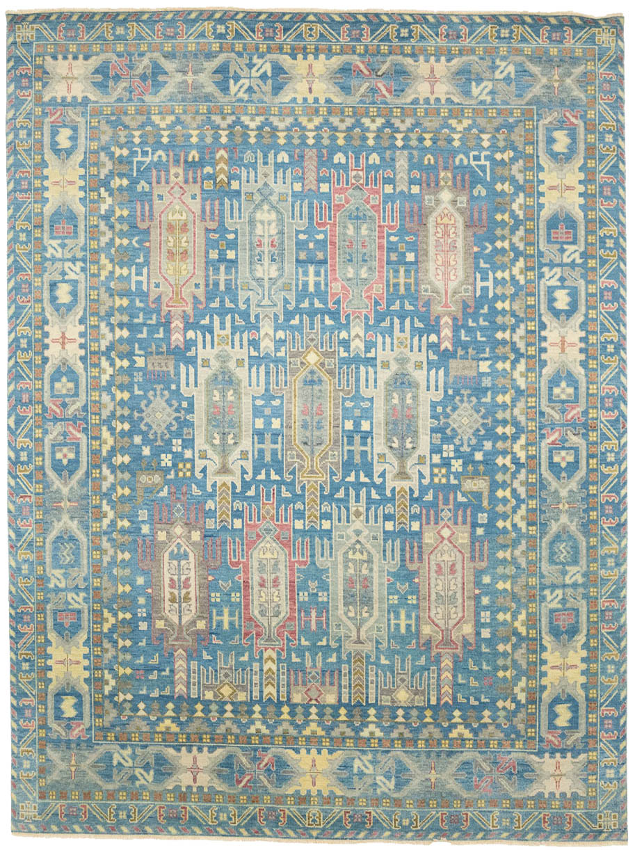 Light Blue Geometric 9x12 Oushak Oriental Rug