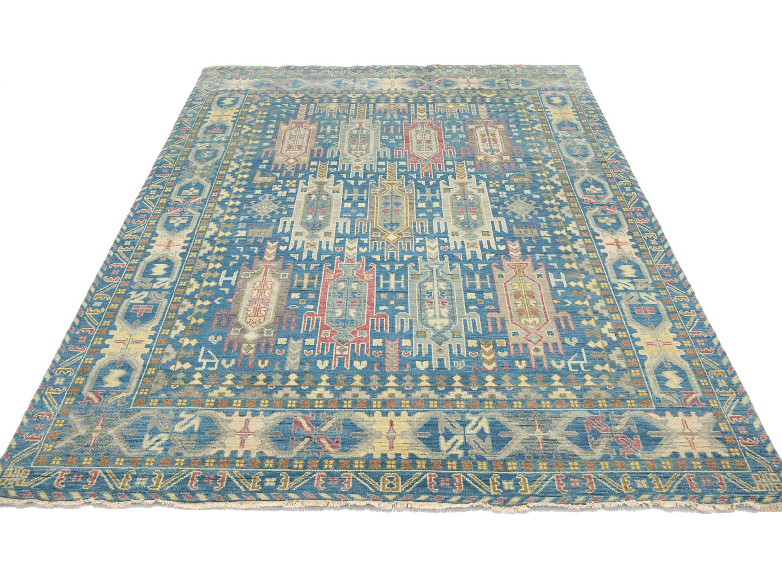 Light Blue Geometric 9x12 Oushak Oriental Rug