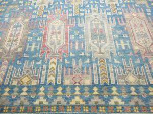 Light Blue Geometric 9x12 Oushak Oriental Rug