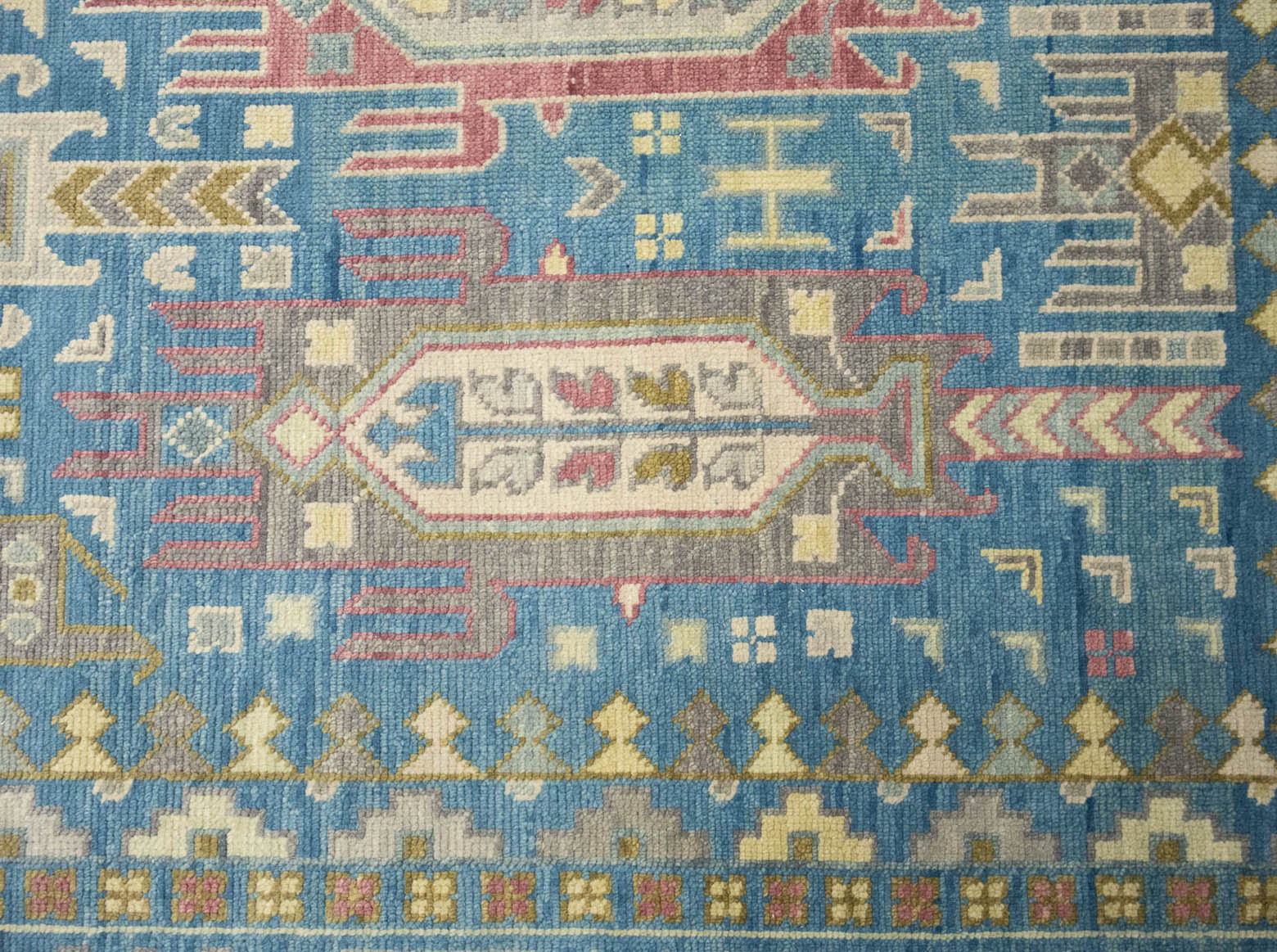 Light Blue Geometric 9x12 Oushak Oriental Rug