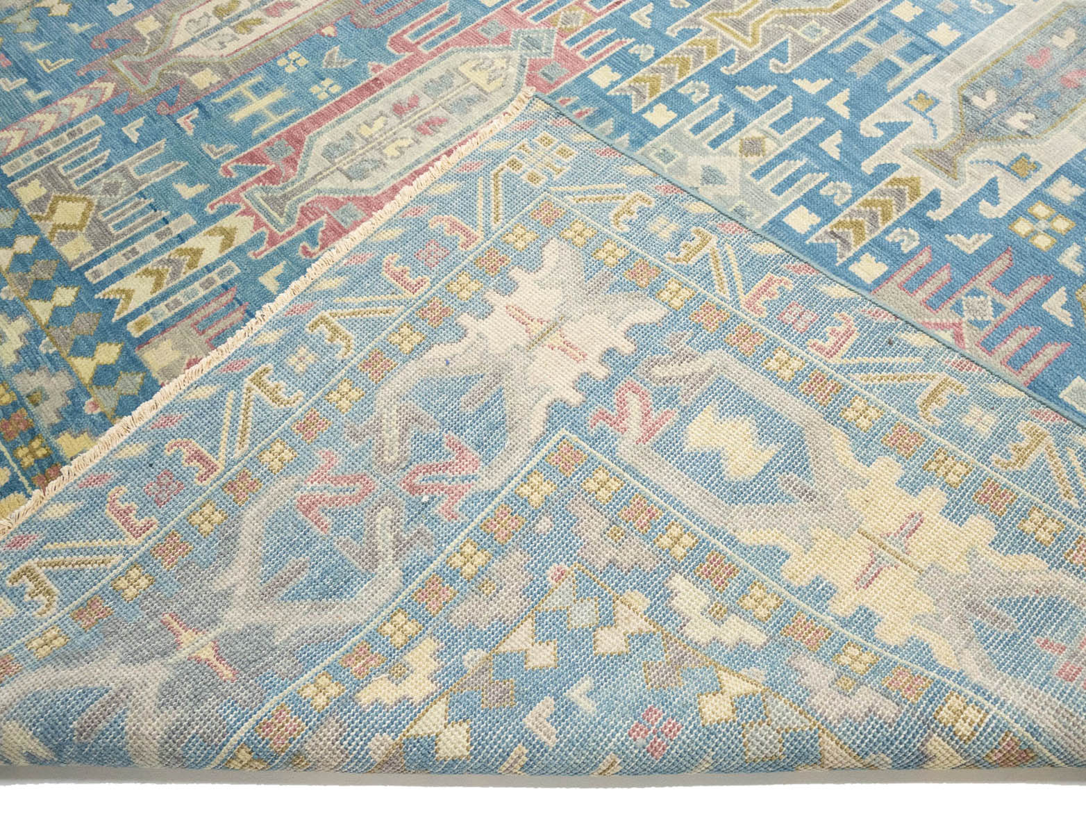 Light Blue Geometric 9x12 Oushak Oriental Rug