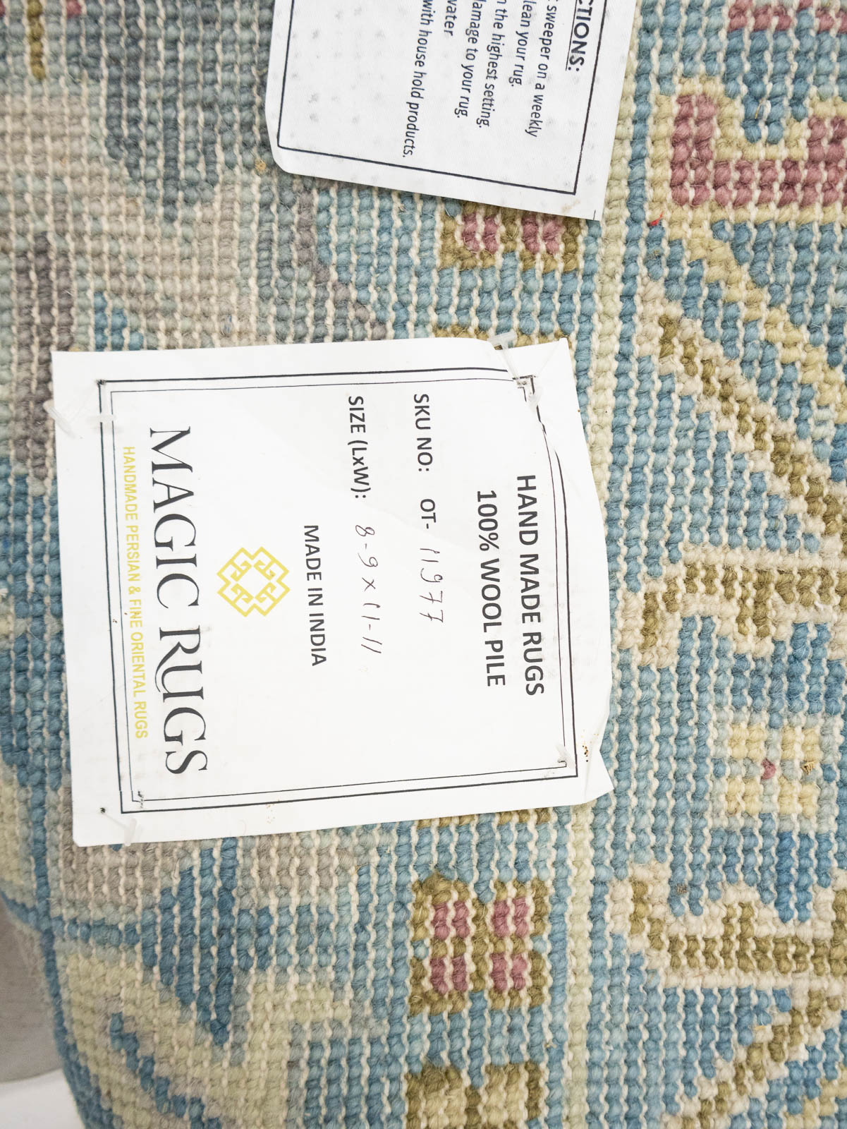 Light Blue Geometric 9x12 Oushak Oriental Rug