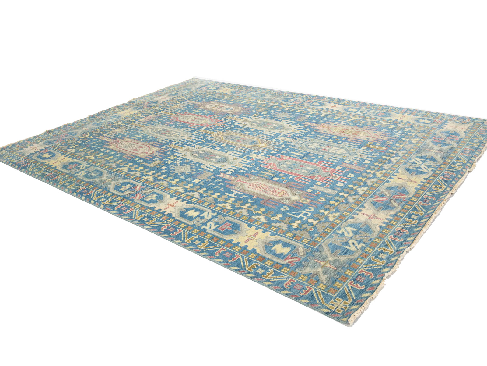 Light Blue Geometric 9x12 Oushak Oriental Rug