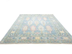 Light Blue Geometric 9x12 Oushak Oriental Rug