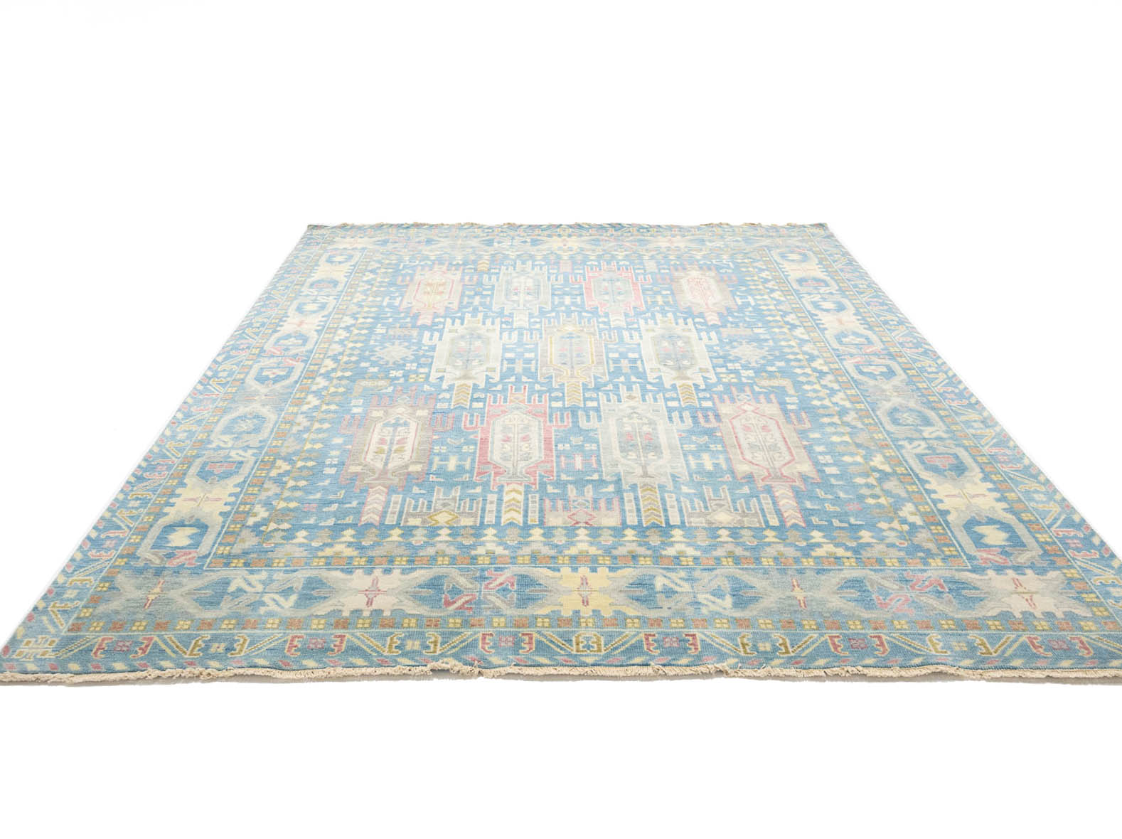 Light Blue Geometric 9x12 Oushak Oriental Rug
