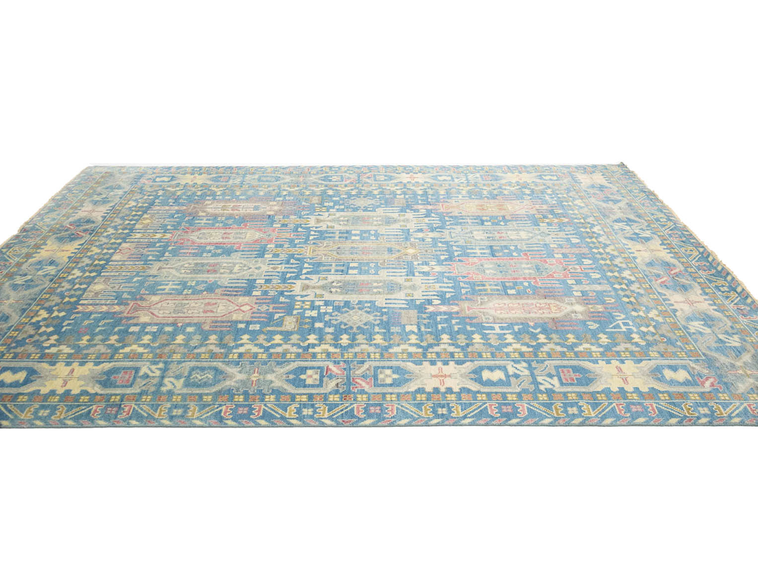 Light Blue Geometric 9x12 Oushak Oriental Rug