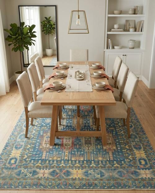 8'9 X 11'11 Hand Knotted Geometric Light Blue Oushak Wool Rug