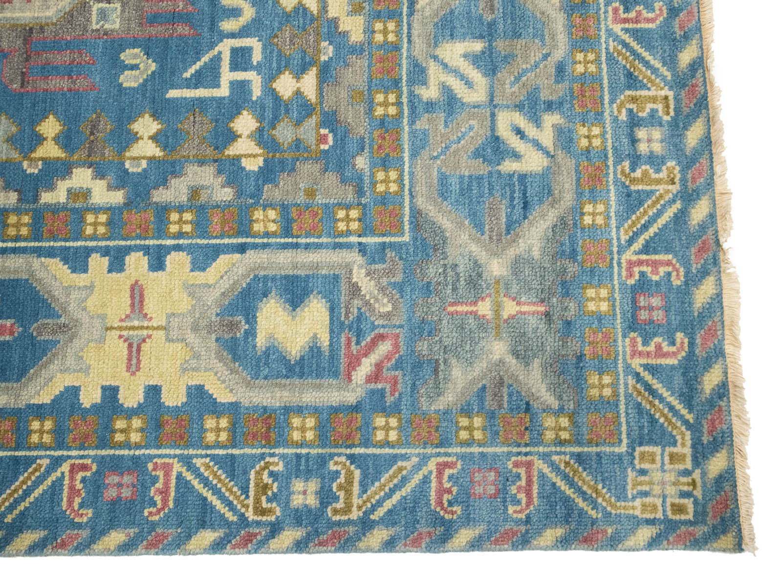 Light Blue Geometric 9x12 Oushak Oriental Rug