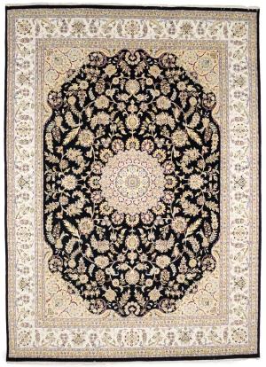 Black Floral 9x12 Indo-Nain Oriental Rug