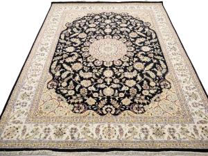 Black Floral 9x12 Indo-Nain Oriental Rug