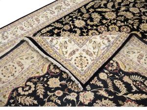 Black Floral 9x12 Indo-Nain Oriental Rug