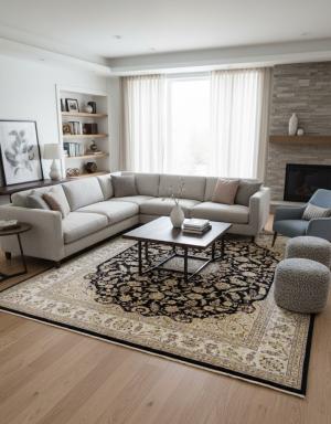 8'10 X 12'4 Hand Knotted Indo-Nain Black Floral Wool Rug