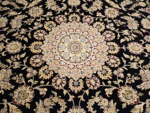 Black Floral 9x12 Indo-Nain Oriental Rug