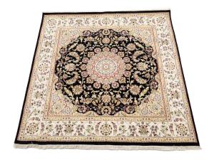Black Floral 6x6 Indo-Nain Oriental Square Rug