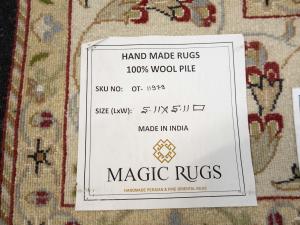 Black Floral 6x6 Indo-Nain Oriental Square Rug