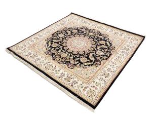 Black Floral 6x6 Indo-Nain Oriental Square Rug