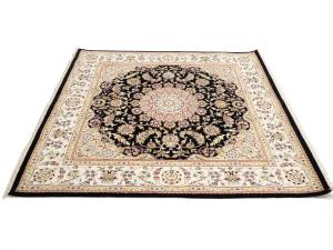 Black Floral 6x6 Indo-Nain Oriental Square Rug