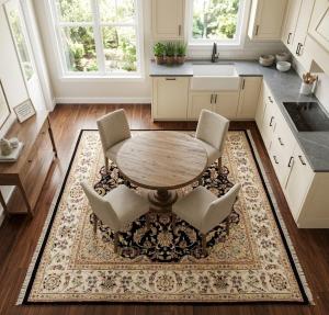 Black Floral 6x6 Indo-Nain Oriental Square Rug