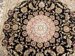 Black Floral 6x6 Indo-Nain Oriental Square Rug