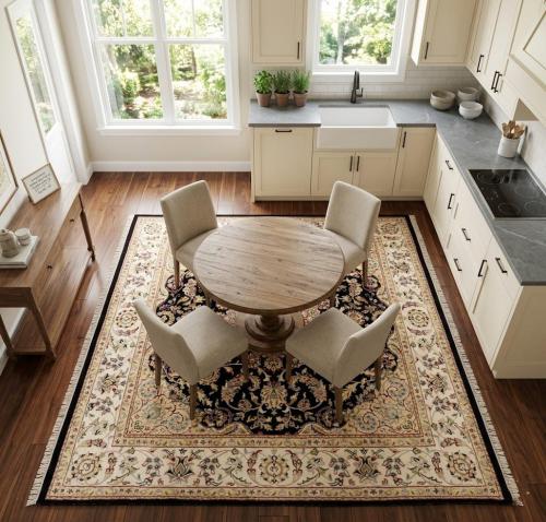 Black Floral 6x6 Indo-Nain Oriental Square Rug