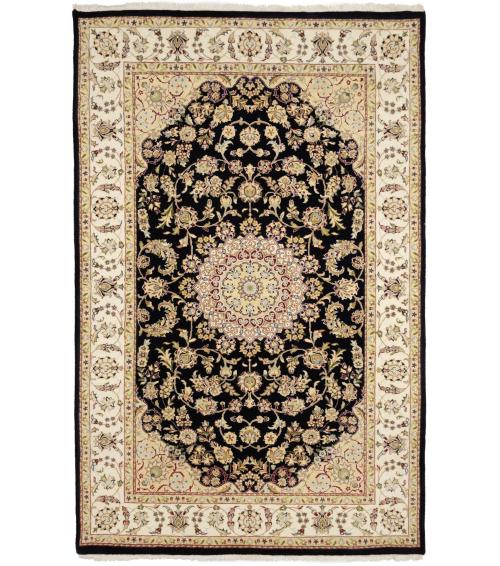 Black Floral 5x8 Indo-Nain Oriental Rug
