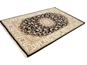 Black Floral 5x8 Indo-Nain Oriental Rug