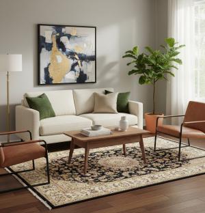 5'3 X 8'3 Hand Knotted Indo-Nain Floral Oriental Wool Rug